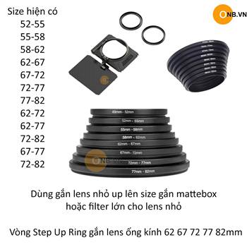 Vòng Step Up Ring gắn lens ống kính 62 67 72 77 82mm