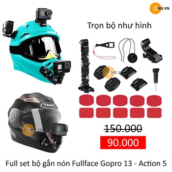 Full set bộ gắn nón Fullface Gopro 13 - Action 5 new 2025