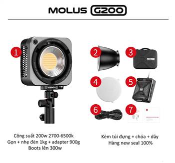 Molus G200 Đèn Led Studio 200w 2700-6500k boots lên 300w