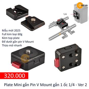 Plate Mini gắn Pin V Mount 2 ốc 1/4 gắn khung, rail block