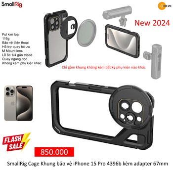 SmallRig Cage Khung bảo vệ iPhone 15 Pro 4396b kèm adapter 67mm