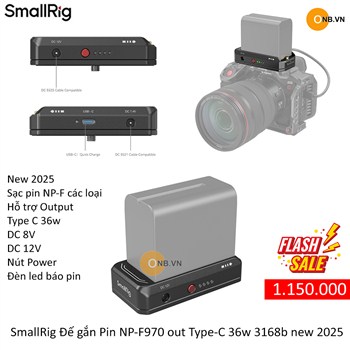 SmallRig Đế gắn Pin NP-F970 out Type-C 36w DC 8V DC 12V 3168b new 2025