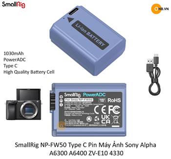 SmallRig NP-FW50 Type C Pin Máy Ảnh Sony Alpha A6300 A6400 ZV-E10 4330