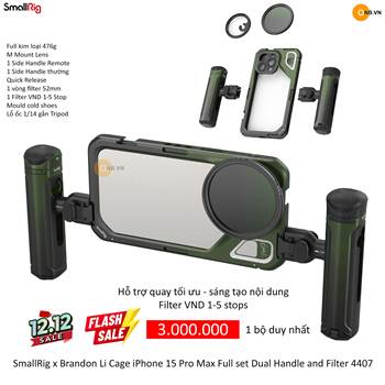 SmallRig x Brandon Li Cage iPhone 15 Pro Max with Dual Handle Remote and Filter 4407