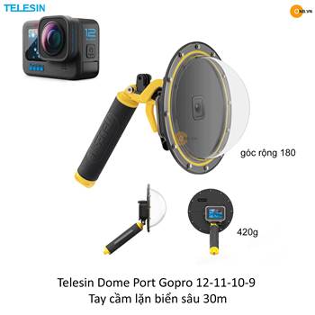 Telesin Dome Port Gopro 12-11-10-9 Tay cầm lặn biển sâu 30m