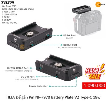 TILTA Đế gắn Pin NP-F970 970 Battery Plate V2 Type-C 18w