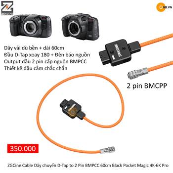 ZGCine Cable Dây chuyển D-Tap to 2 Pin BMPCC 60cm Blackmagic 4K-6K Pro