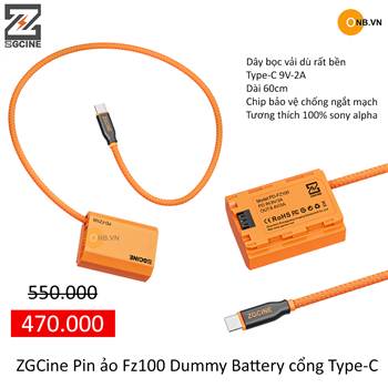 ZGCine Pin ảo Fz100 Dummy Battery Type-C ZV-E10 II a74 a73 fx3