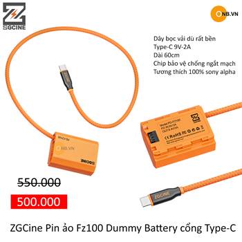 ZGCine Pin ảo Fz100 Dummy Battery Type-C ZV-E10 II a74 a73 fx3