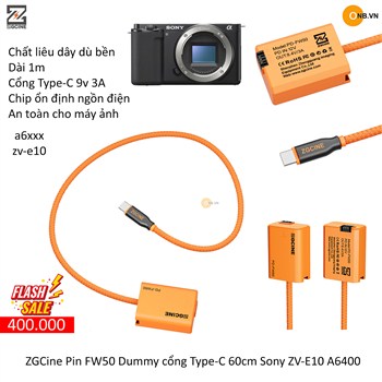 ZGCine Pin FW50 Dummy cổng Type-C dài 60cm Sony ZV-E10 A6400