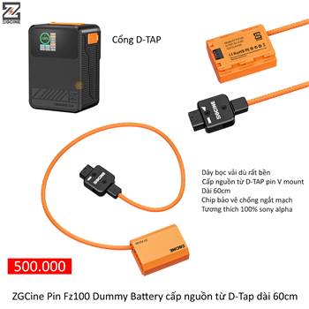 ZGCine Pin Fz100 Dummy Battery cấp nguồn từ D-Tap dài 60cm