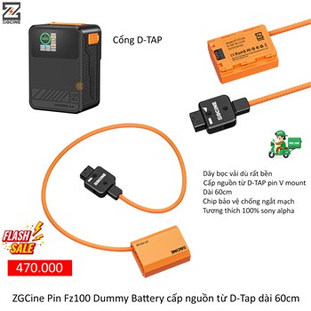 ZGCine Pin Fz100 Dummy Battery cấp nguồn từ D-Tap dài 60cm