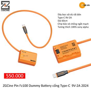 ZGCine Pin Fz100 Dummy Battery Type-C Sony a74 a7c2 a7s3 a73 fx3