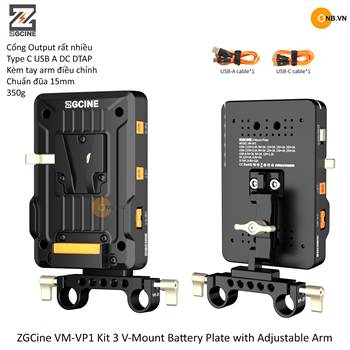 ZGCine VM-VP1 Kit 3 V-Mount Battery Plate with Arm